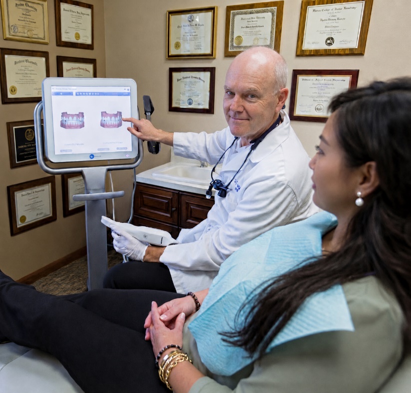 Dr. Maxson discussing clear aligner options with a patient