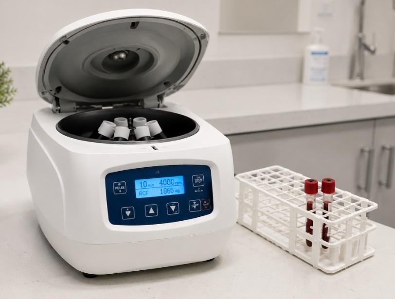 Centrifuge preparing a fibrin membrane from a patient blood sample